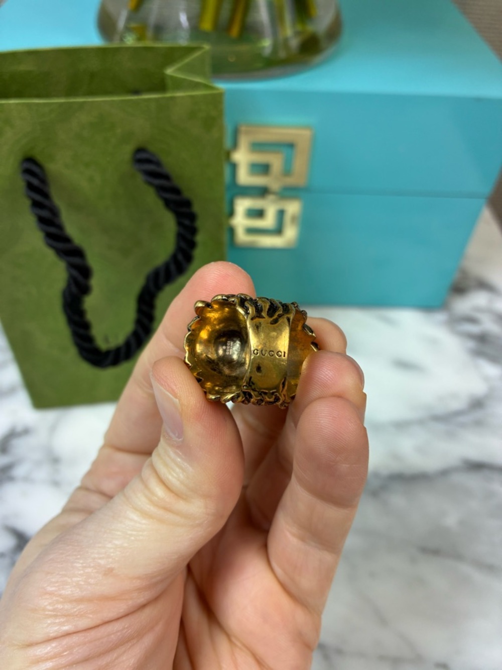 Gucci Lion Head Ring w/ Blue Stone Brand New Authentic - IT Size 16 = 7.75 US - Picture 4 of 9
